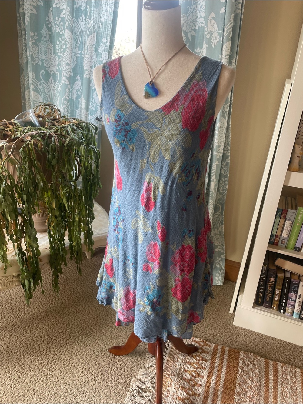 cotton blue gypsy hippie tank dress